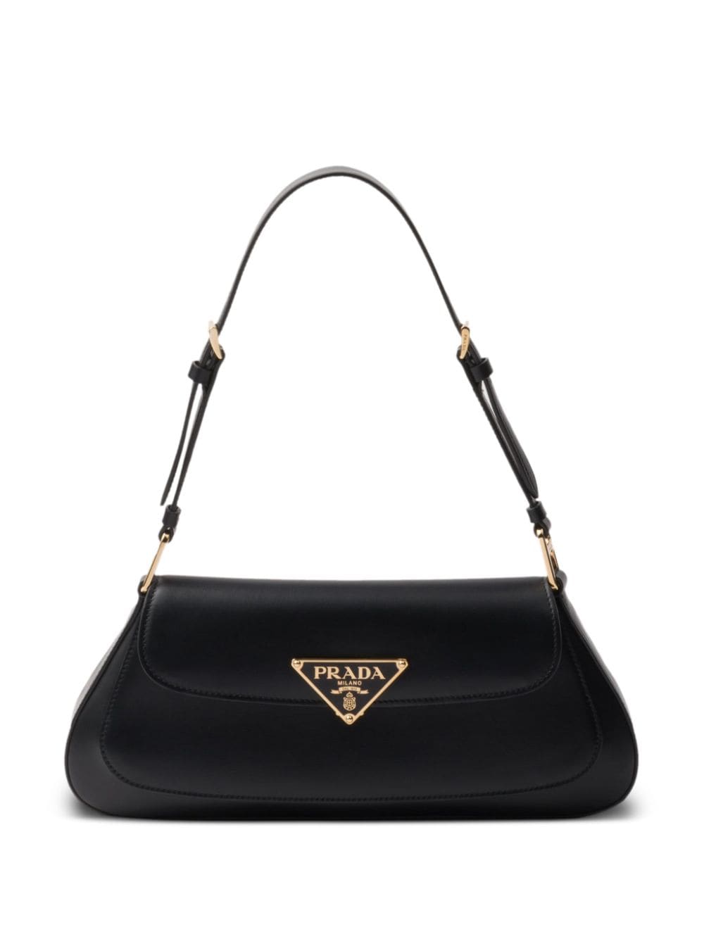 Prada logo-plaque leather shoulder bag - Black