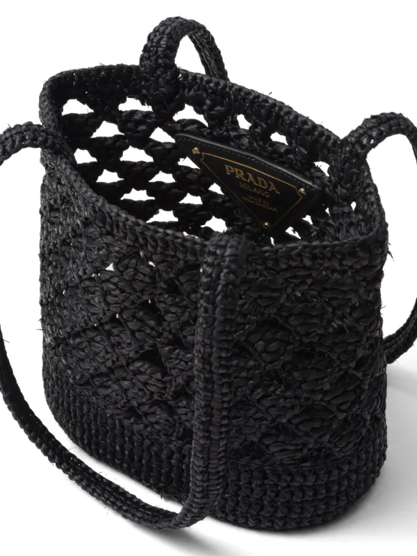 Prada logo-embroidered Crochet Shoulder Bag | Black