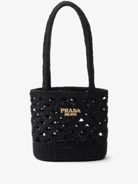 Prada logo-embroidered crochet shoulder bag