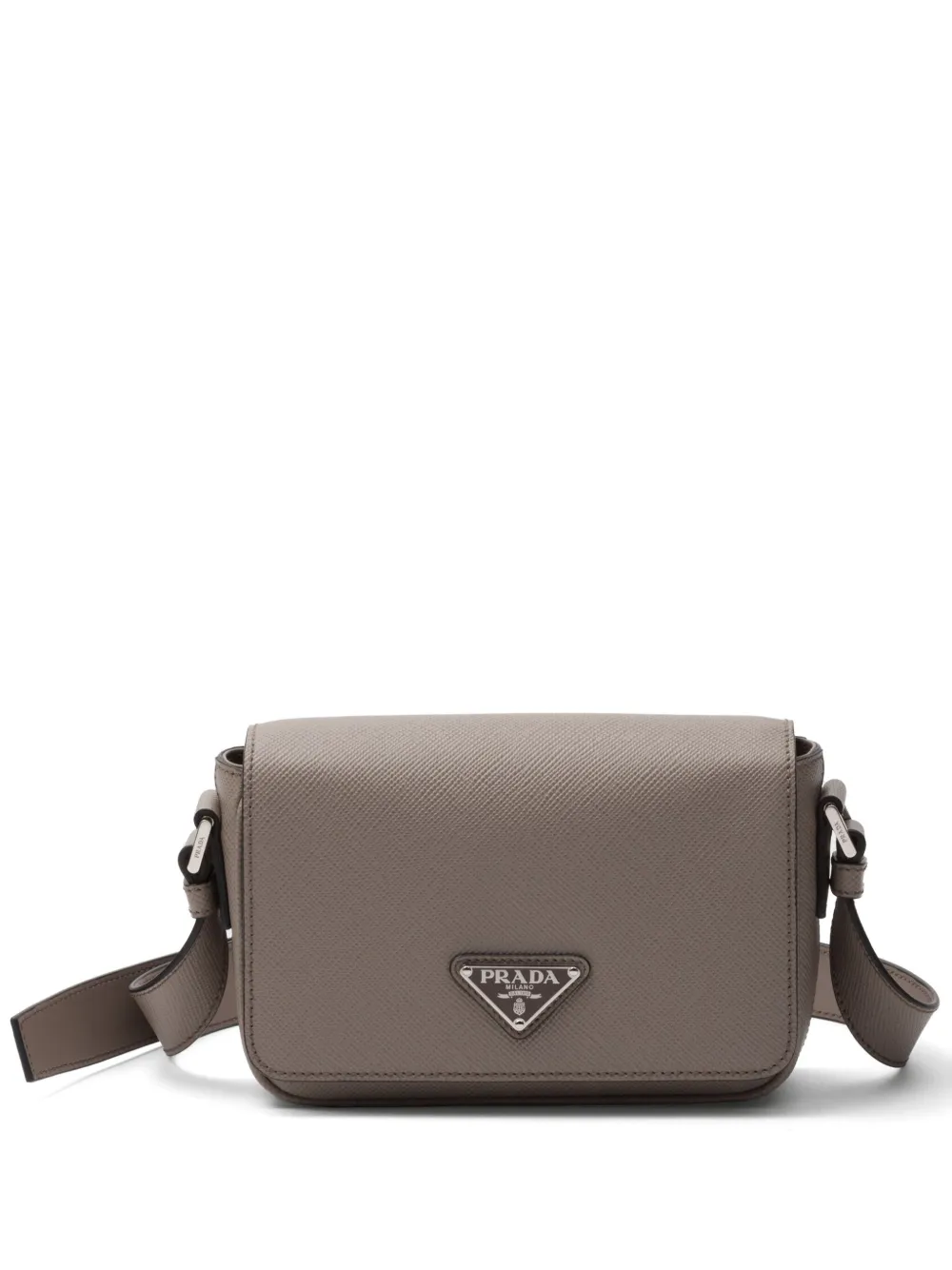 Prada Saffiano Enamel Triangle Logo Flap Shoulder Bag Grey FARFETCH UK