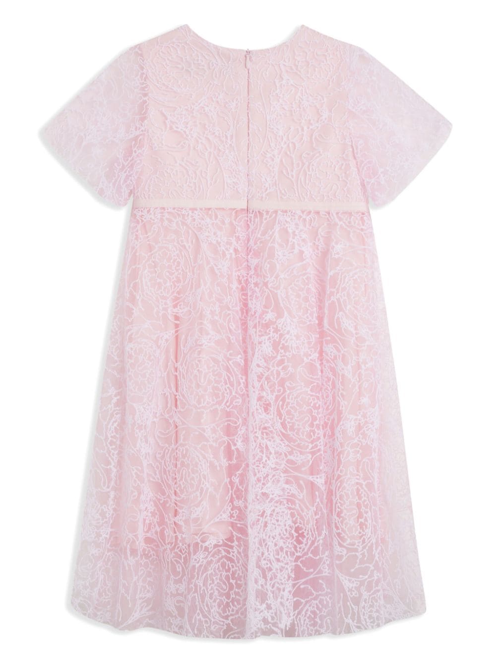Shop Versace Barocco Flocked Tulle Dress In Pink