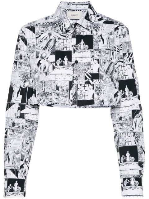 Coperni comic strip-print cropped cotton shirt