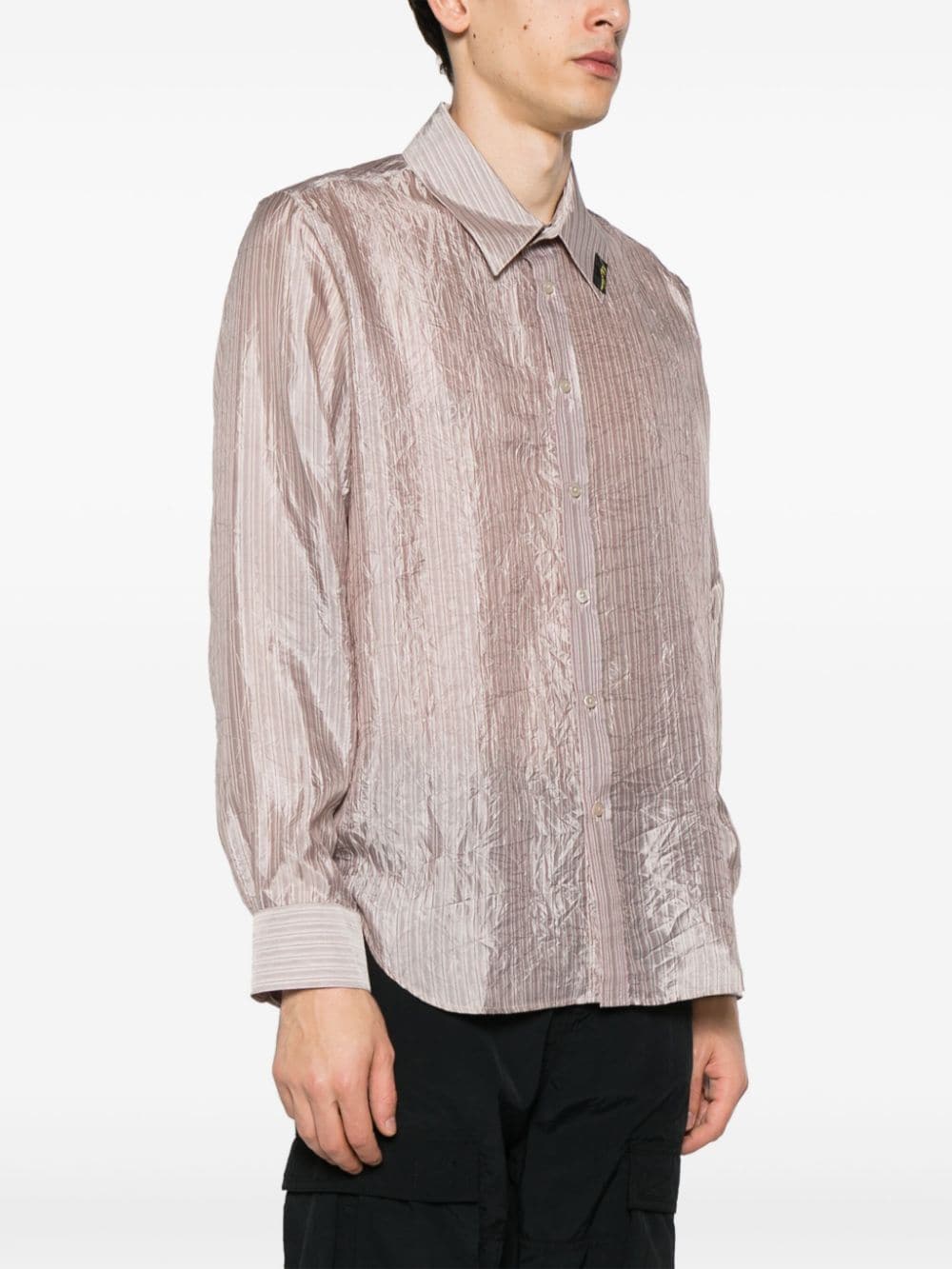 Shop Martine Rose Crinkled Striped Satin Shirt In Neutrals