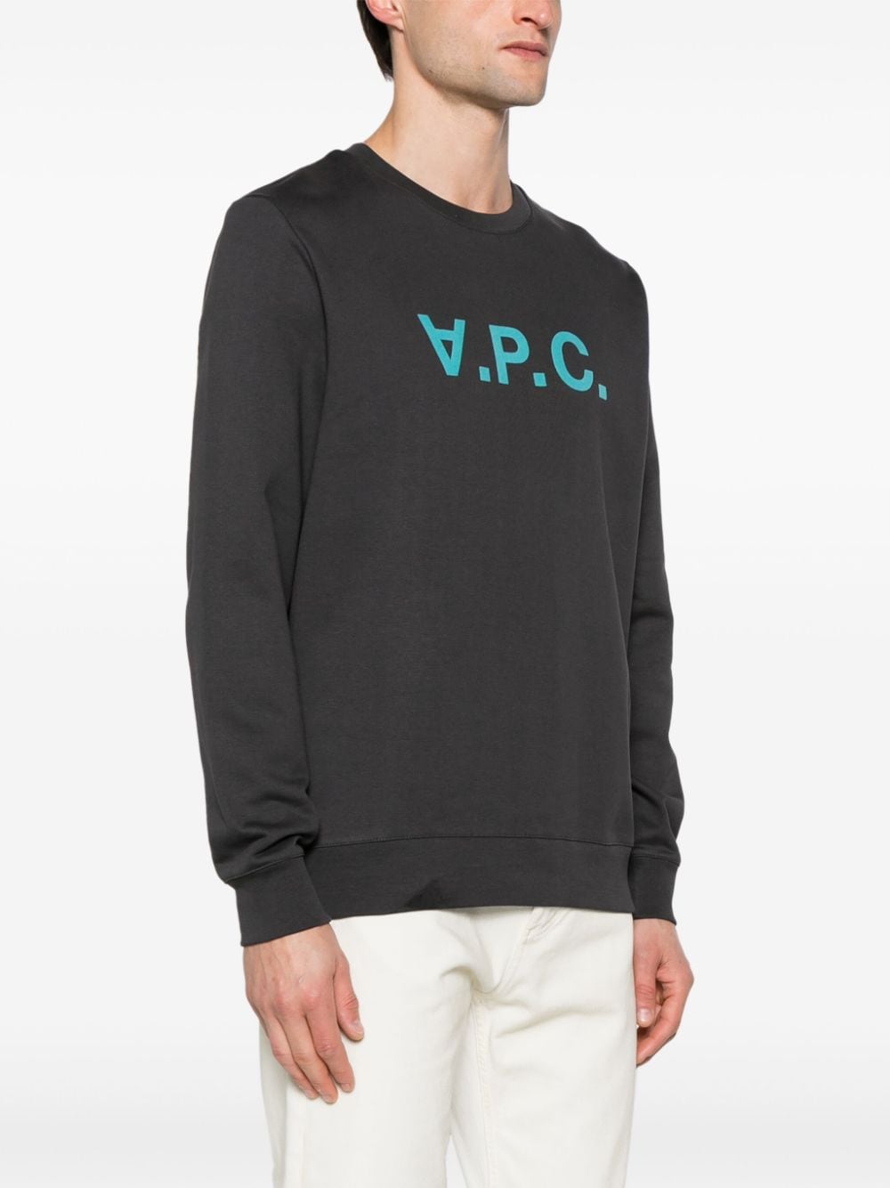 Shop Apc Logo-flocked Cotton Sweatshirt In Grey