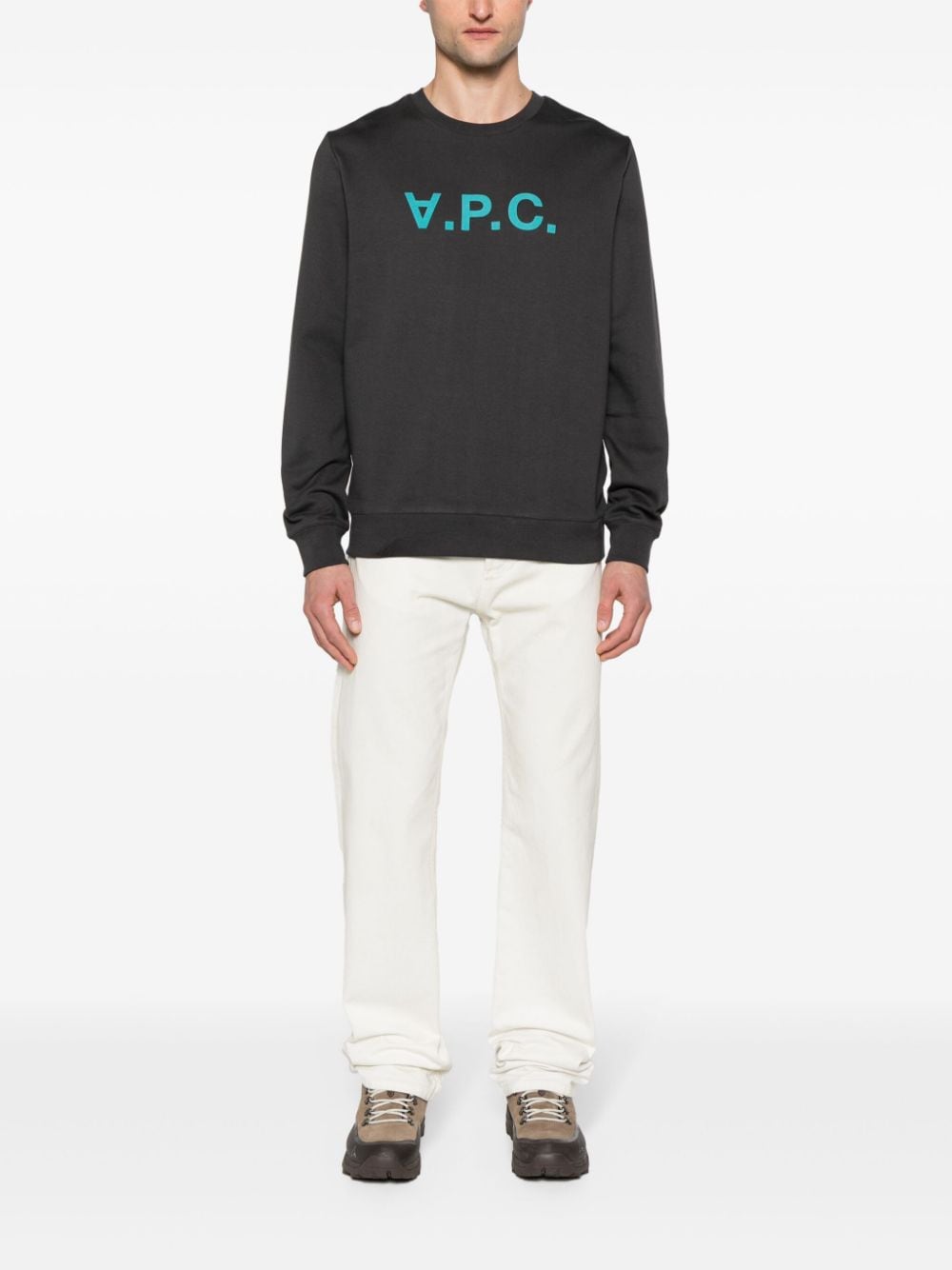 A.P.C. logo-flocked cotton sweatshirt - Grijs