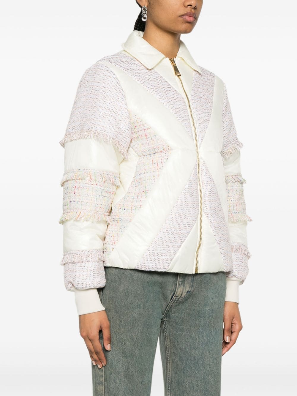 Shop Khrisjoy Tweed-detailed Puffer Jacket In White