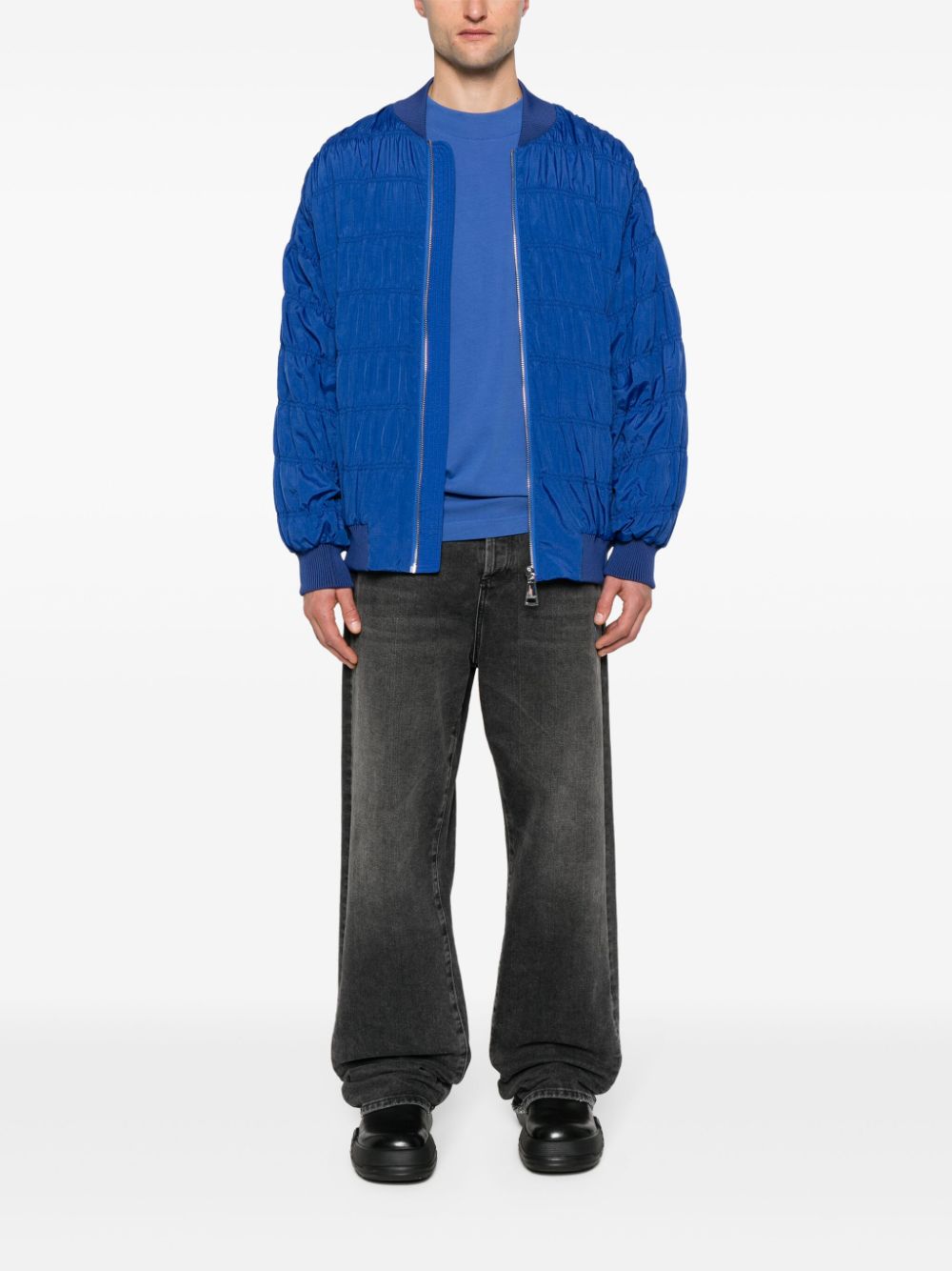 Shop Khrisjoy Ruched-detail Oversize Jacket In Blue