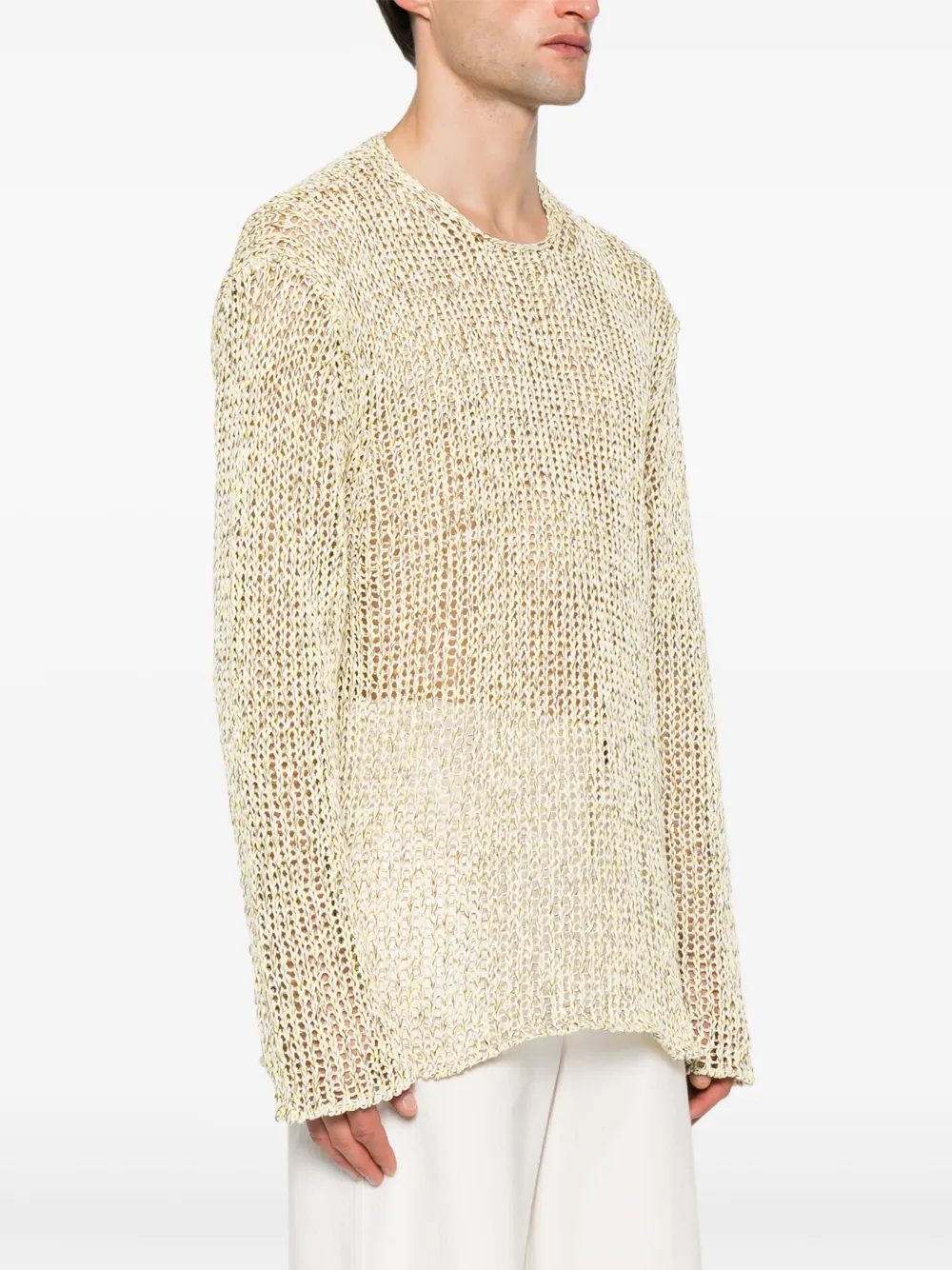 Shop Jil Sander Open-knit Appliqué-logo Jumper In Yellow