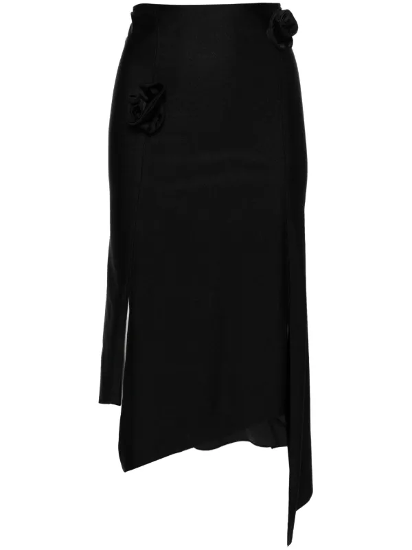 Coperni Floral-appliqué Asymmetric Midi Skirt in Black