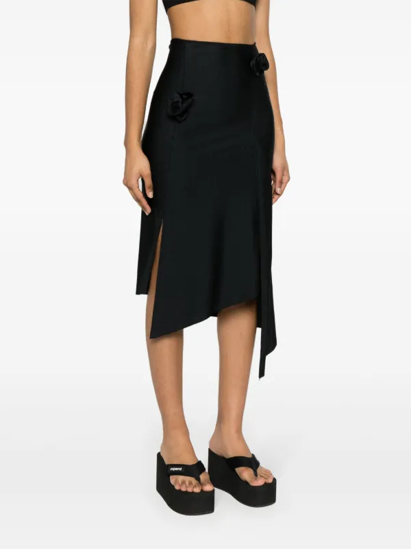 Coperni floral-appliqué Asymmetric Midi Skirt | Black Coperni floral-appliqué Asymmetric Midi Skirt | Black