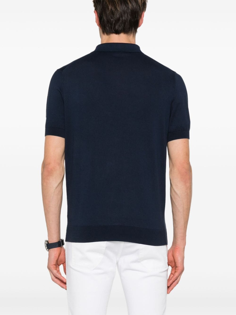 Shop Fedeli Fine-knit Cotton Polo Shirt In Blue