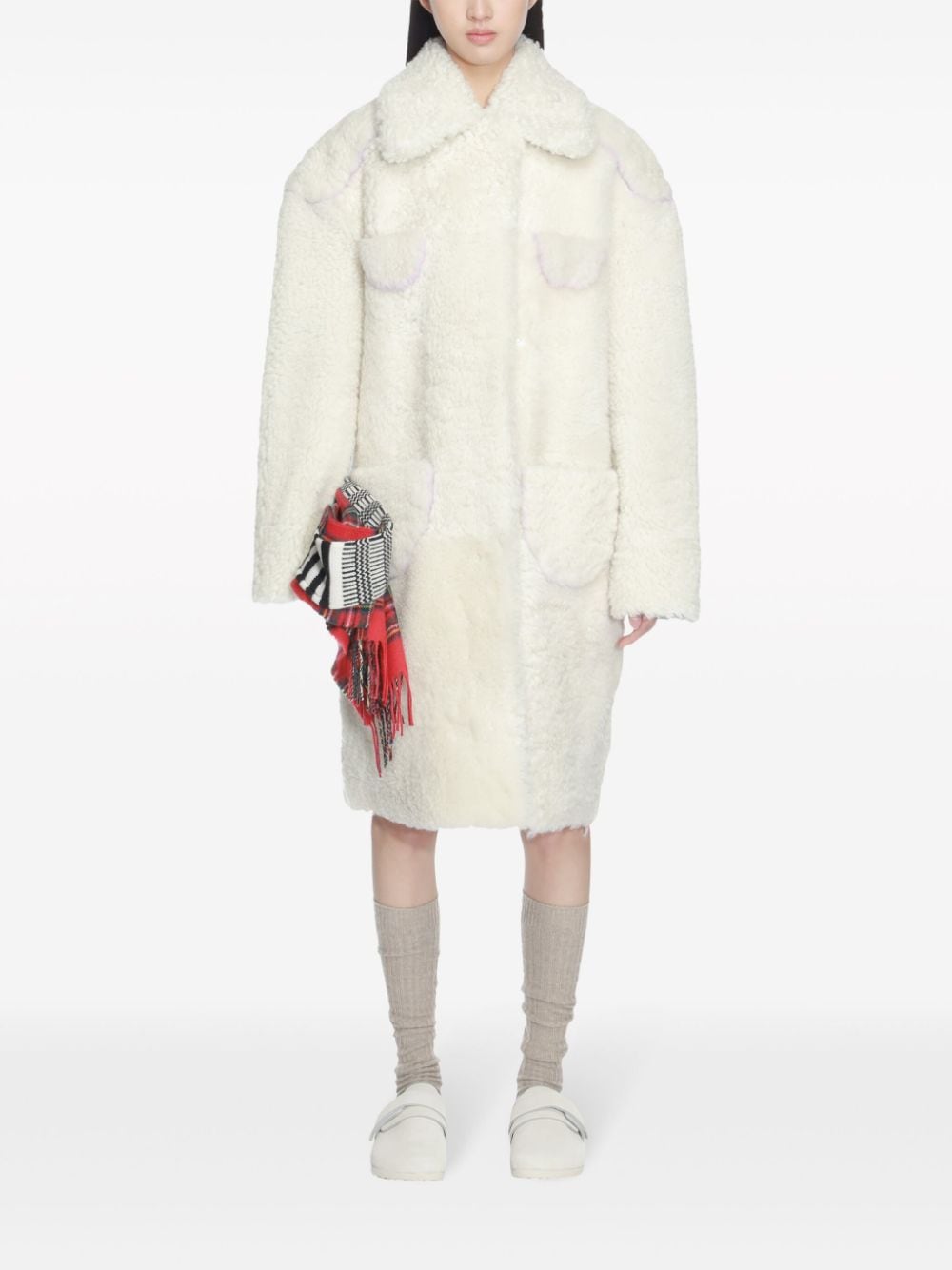 MERYLL ROGGE Lammy coat met enkele rij knopen - Wit