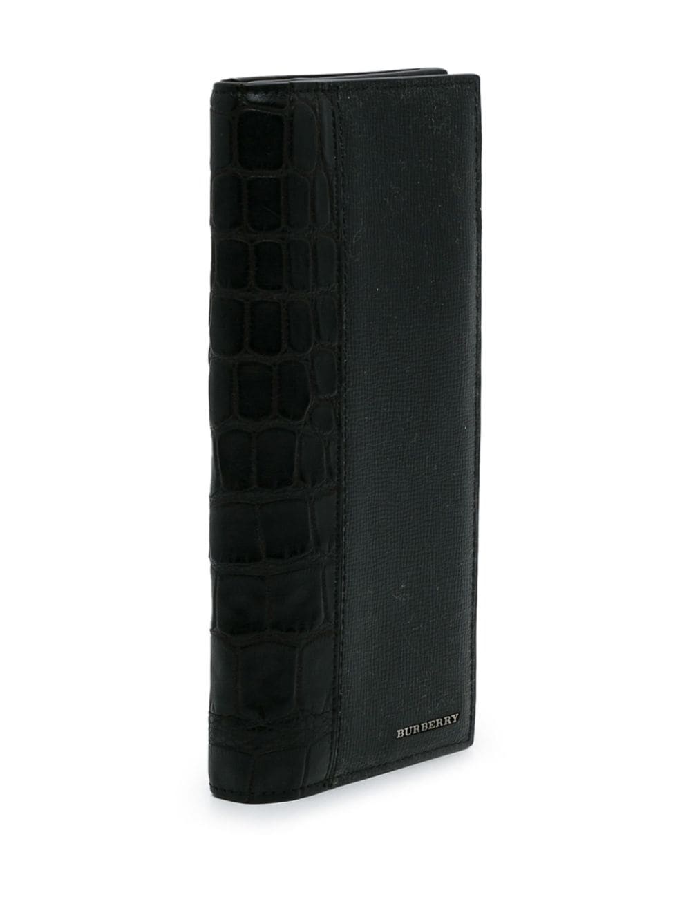 Pre-owned Burberry Crocodile-embossed Leather Bi-fold Wallet In Black