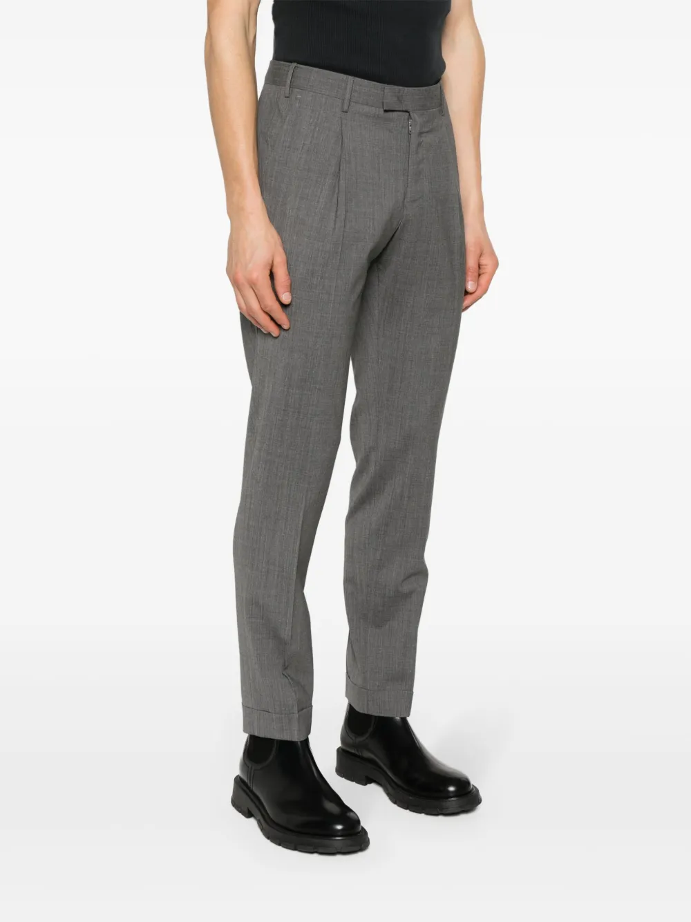 Shop Pt Torino Pleated Slim-cut Trousers In Grey