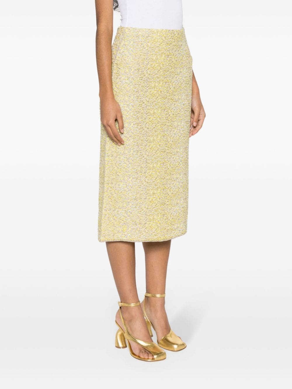 Shop Fabiana Filippi Straight Tweed Midi Skirt In Yellow