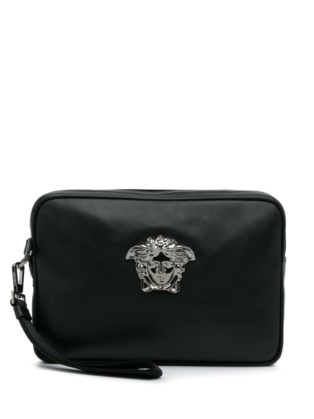 Pre-owned Versace Medusa Leather Clutch Bag In Black
