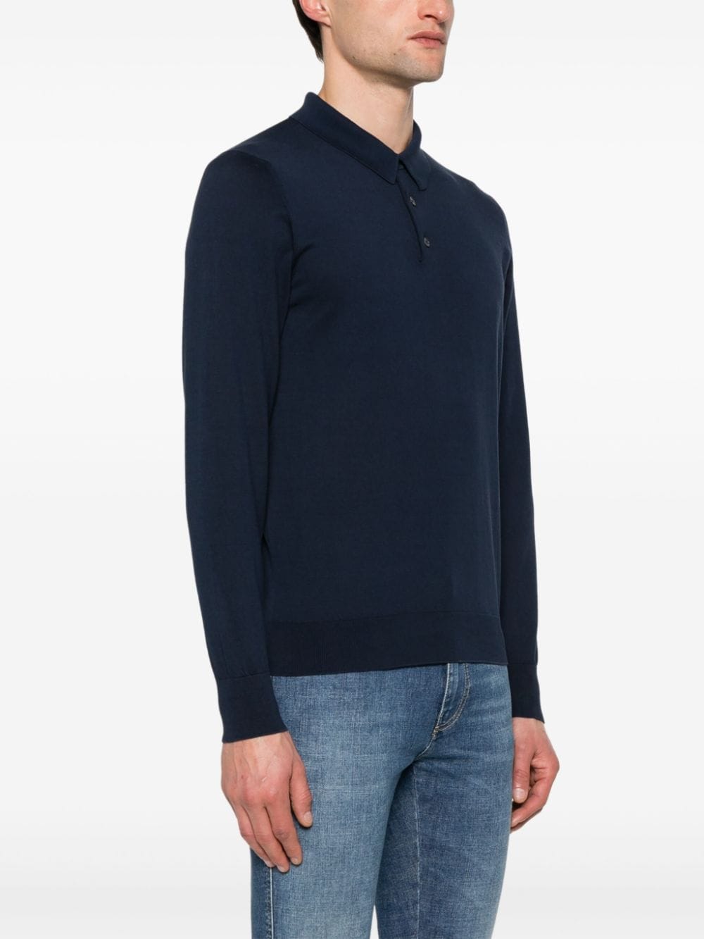 Shop Fedeli Fine-knit Cotton Polo Shirt In Blau