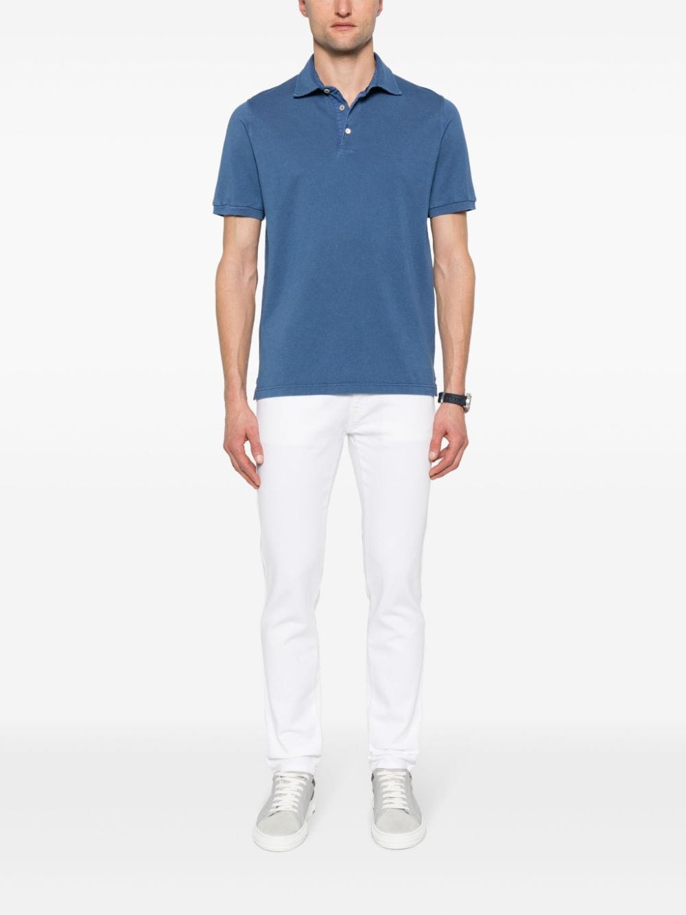 Shop Fedeli Cotton Piqué Polo Shirt In Blue
