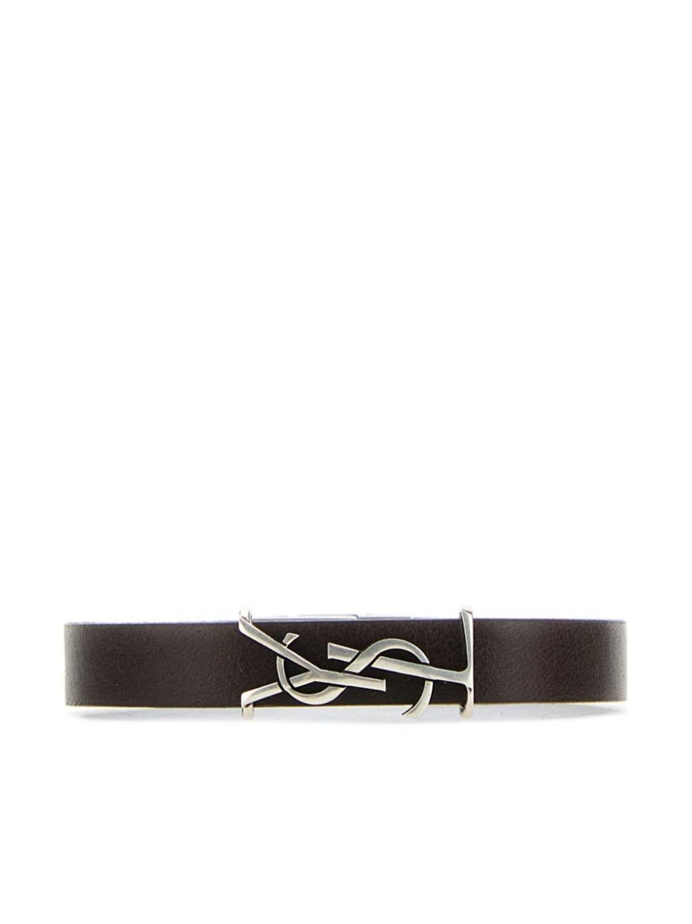 Saint Laurent Cassandre logo-plaque leather bracelet - Marrone