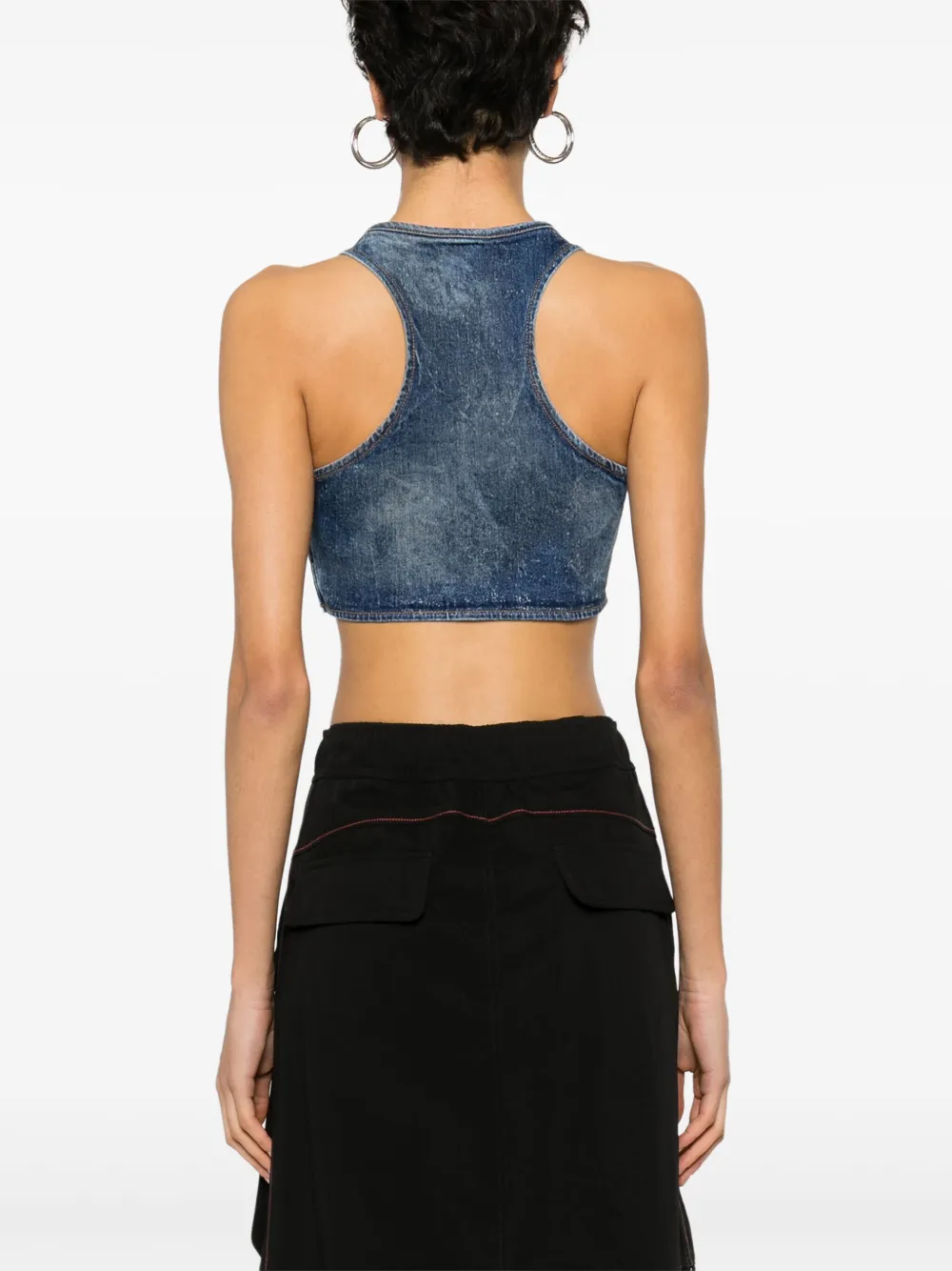 Diesel Denim Crop Top With Jewel Buckle In Blue