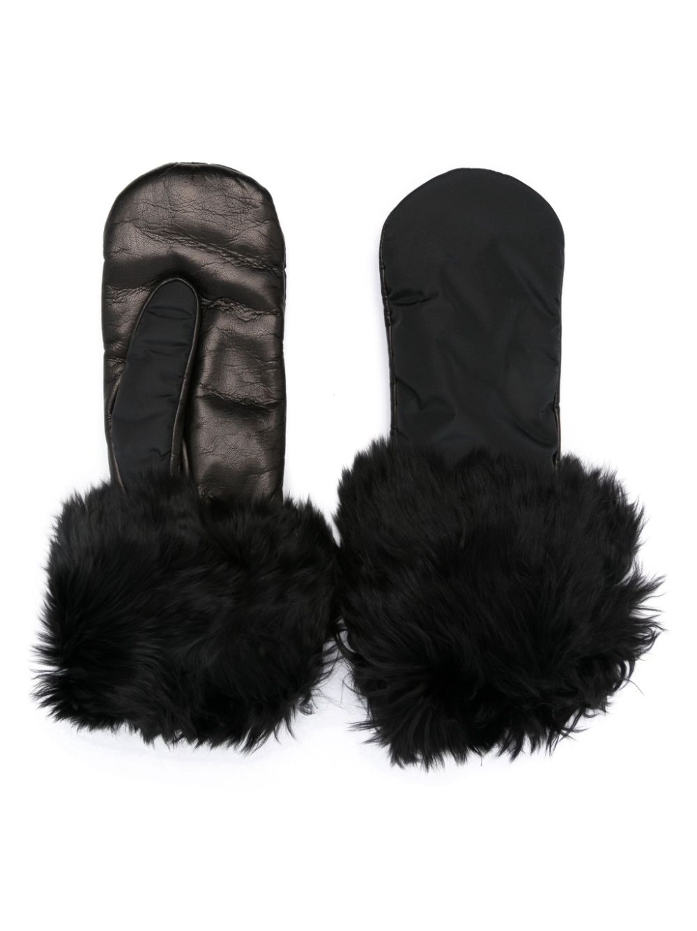 Prada Faux-fur Leather Gloves In Black