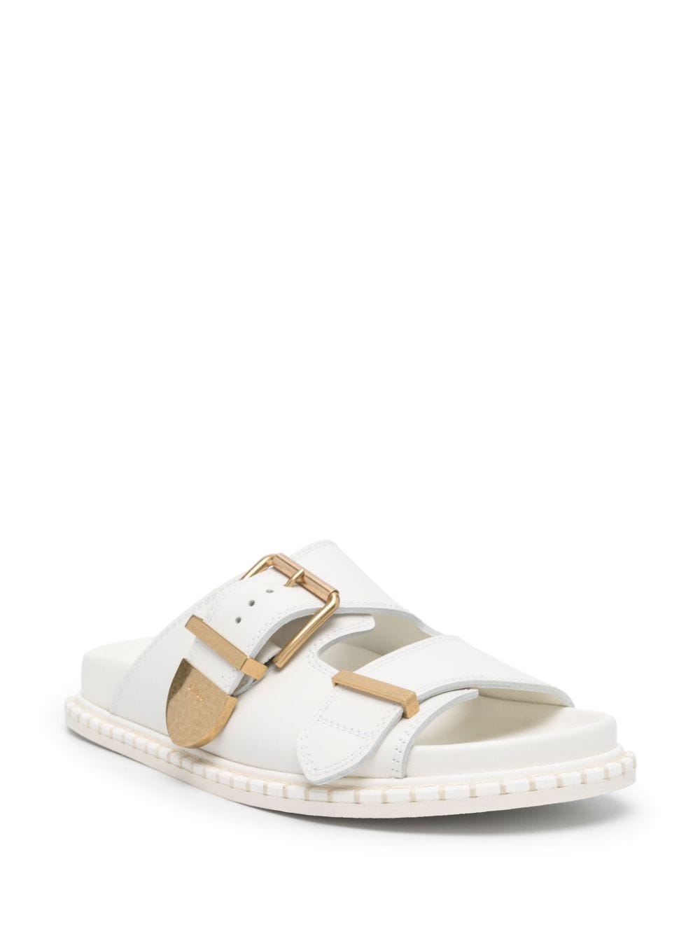 Shop Chloé Rebecca Leather Slides In Weiss