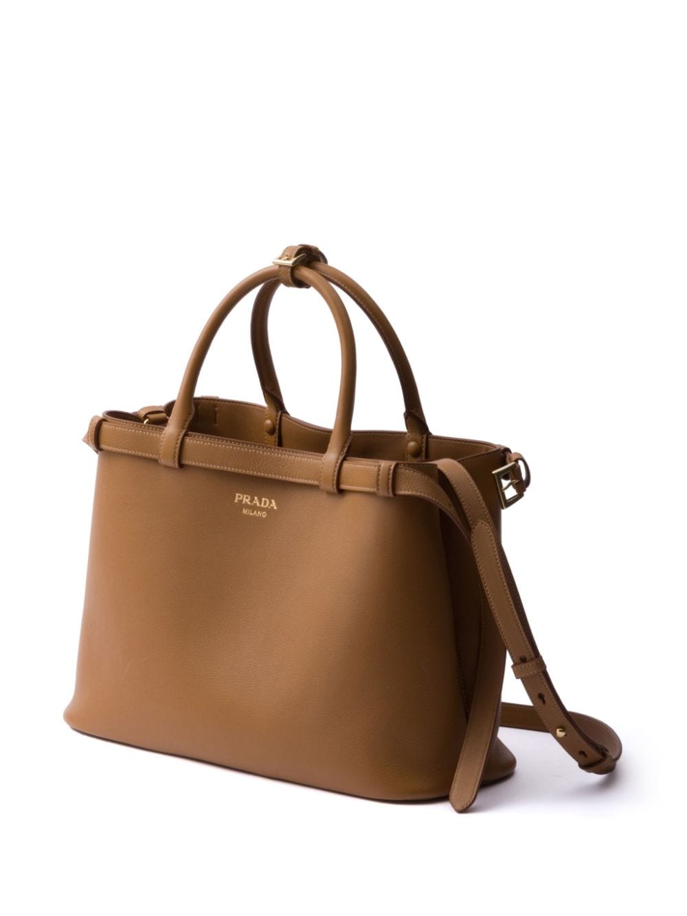 Shop Prada Medium Belted Leather Handbag In Brown