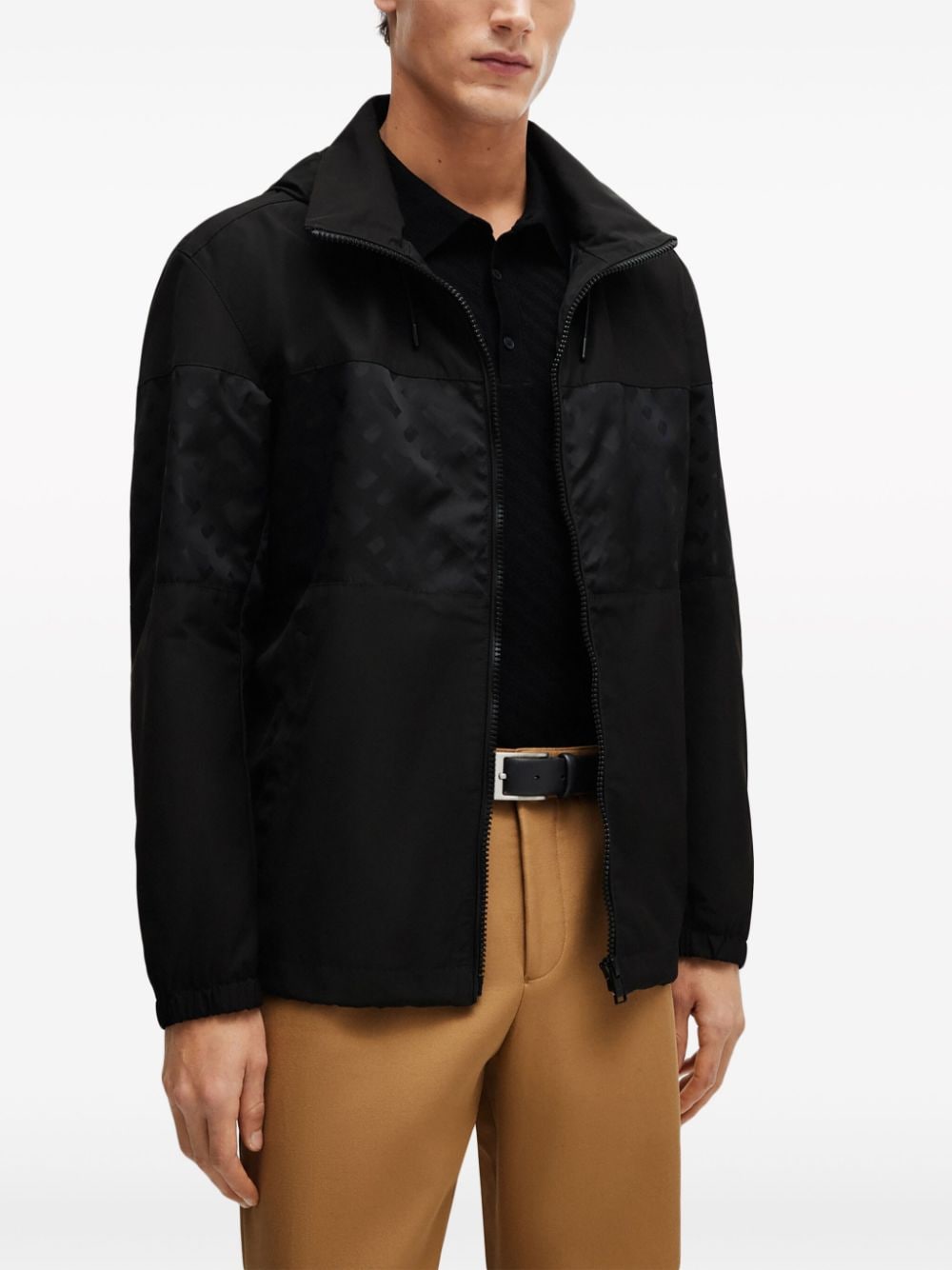 Shop Hugo Boss Monogram-print Hooded Coat In Black