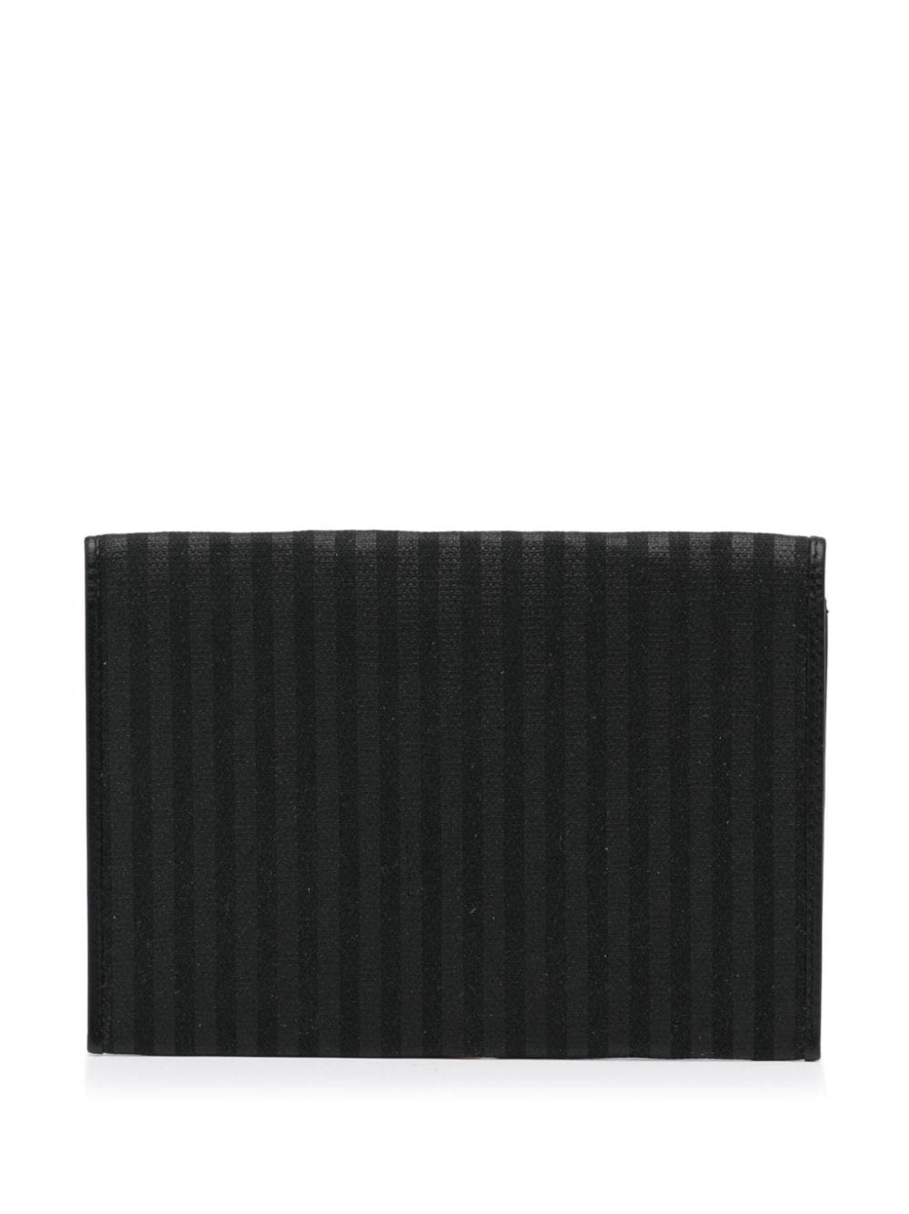 Pre-owned Fendi Pequin Stripe 帆布手拿包（典藏款） In Black