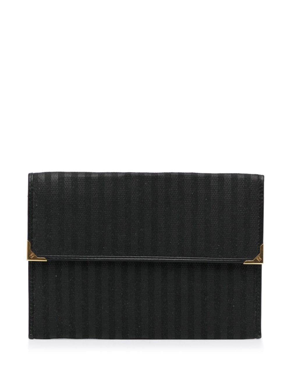 Pre-owned Fendi Pequin Stripe 帆布手拿包（典藏款） In Black