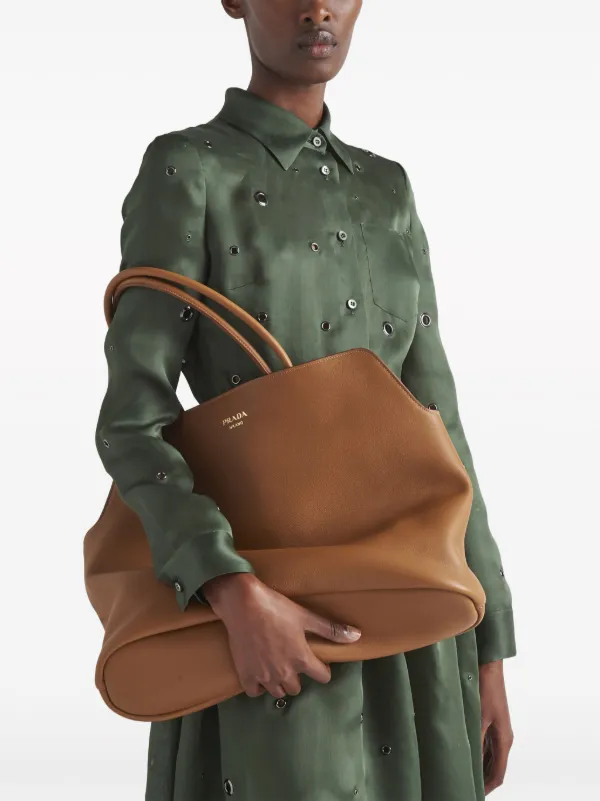 Prada Large Leather Tote Bag | Brown | FARFETCH