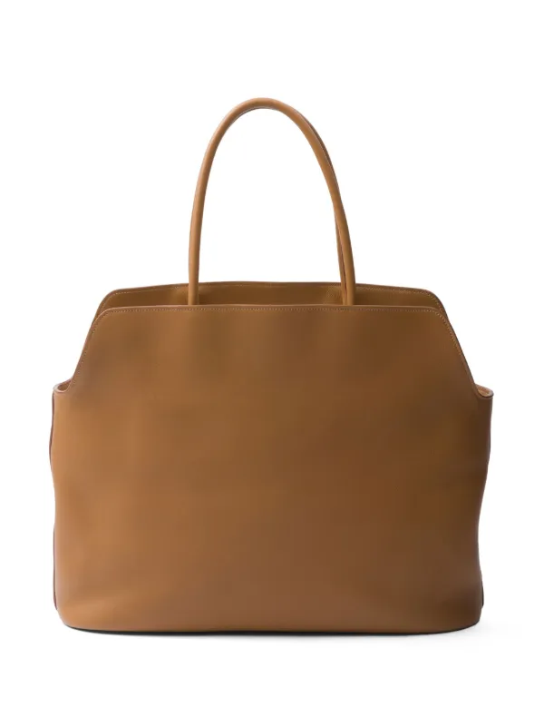 Prada Large Leather Tote Bag | Brown | FARFETCH