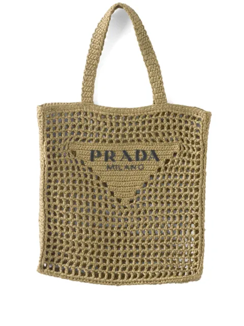 Prada triangle-logo raffia tote bag