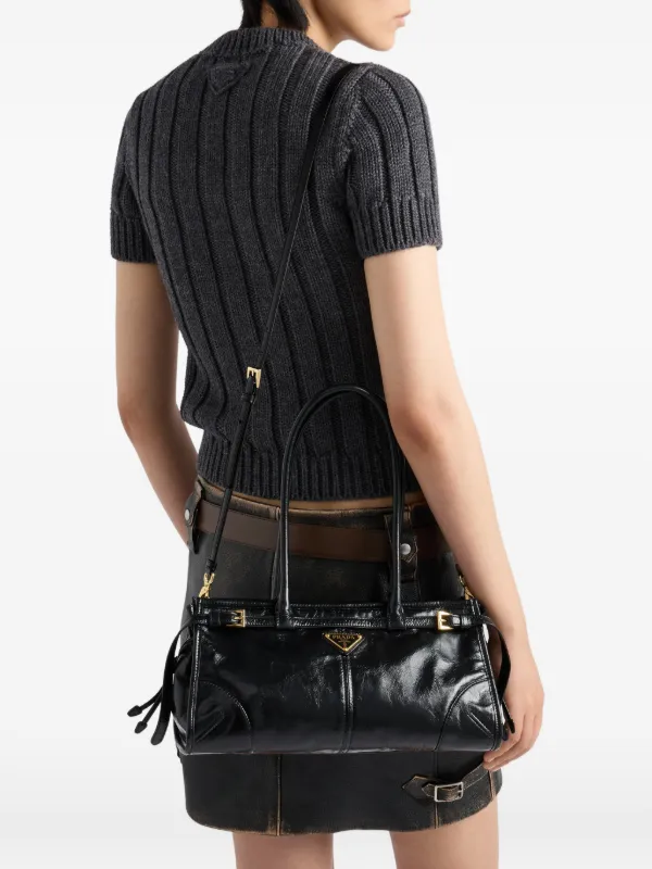 Prada Bonnie レザー ハンドバッグ M | ブラック | FARFETCH JP