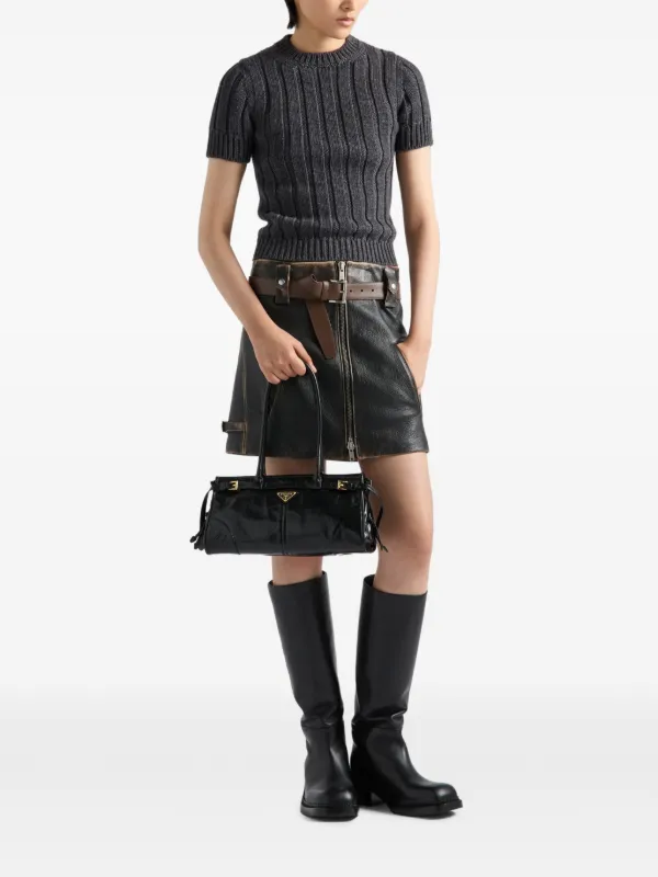 Prada Bonnie レザー ハンドバッグ M | ブラック | FARFETCH JP