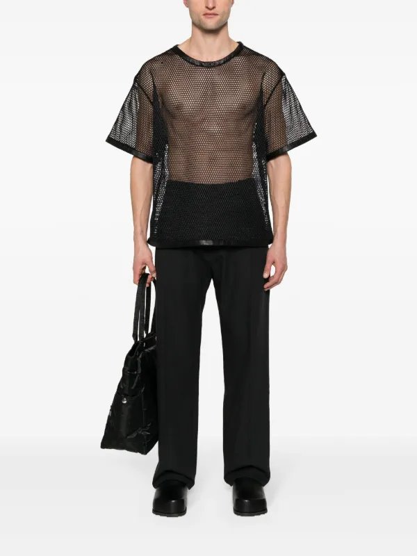 Jil Sander Perforated leather-trim T-shirt | Black | FARFETCH AO