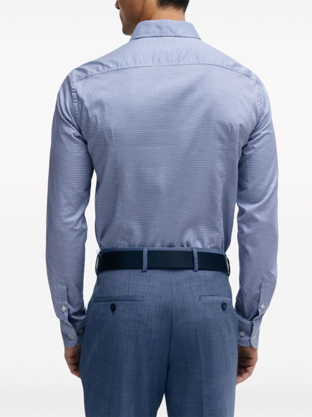 Shop Hugo Boss Geometric-print Cotton-blend Shirt In Blue