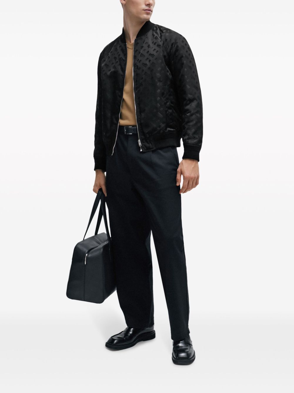 Shop Hugo Boss Logo-jacquard Bomber Jacket In Black