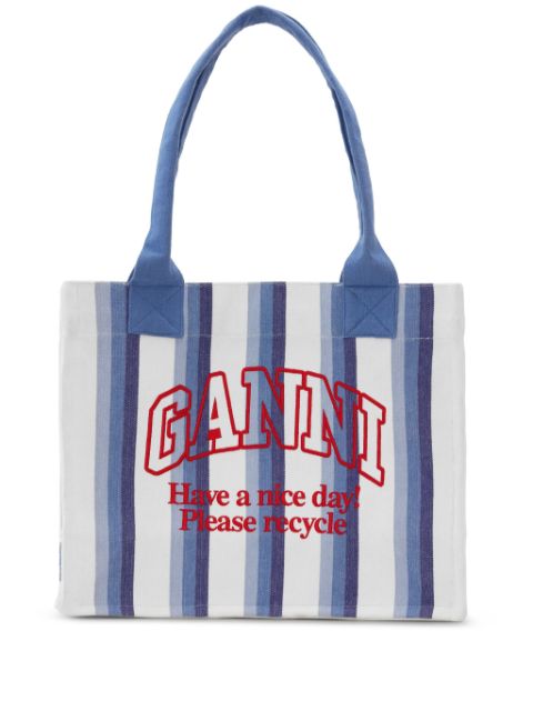 GANNI large striped canvas tote bag Women