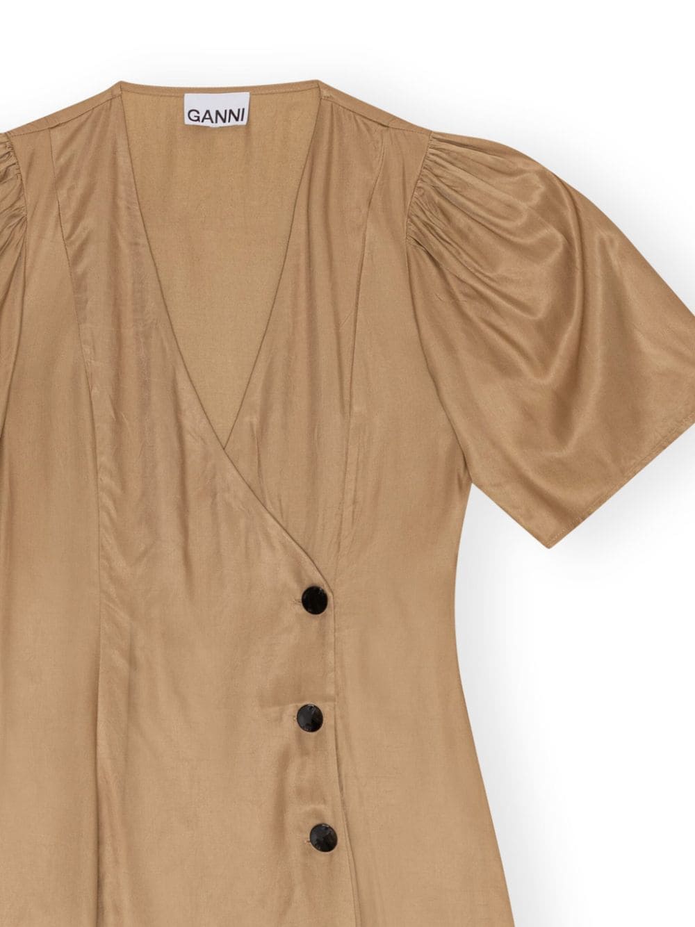 Shop Ganni Wrap Midi Dress In Brown