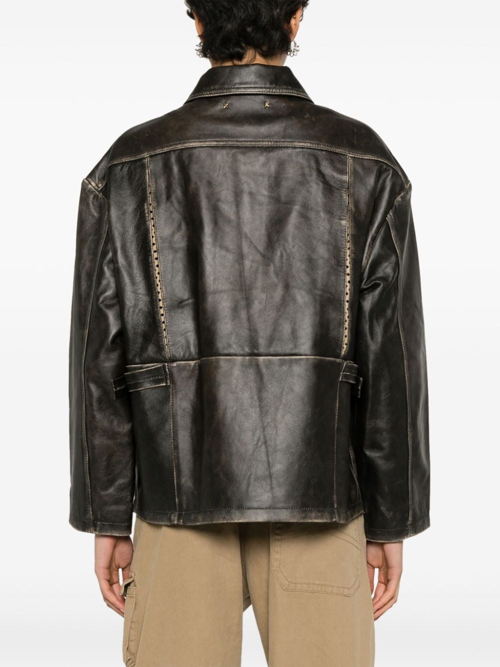 Shop Golden Goose Buttoned Leather Jacket In Braun