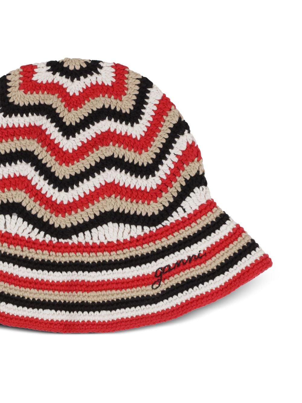Shop Ganni Organic-cotton Crochet Bucket Hat In Red