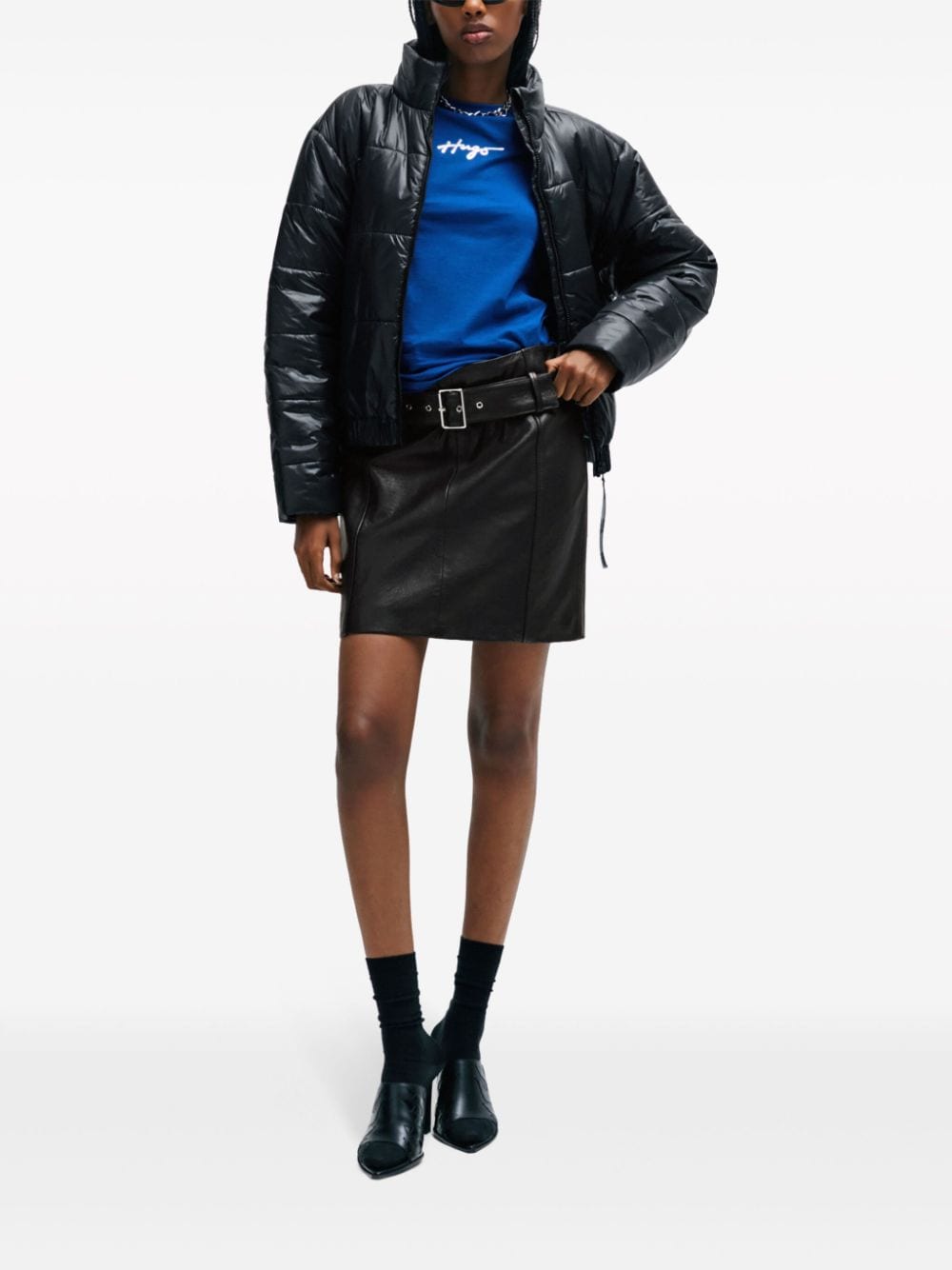 Image 2 of HUGO belted leather miniskirt