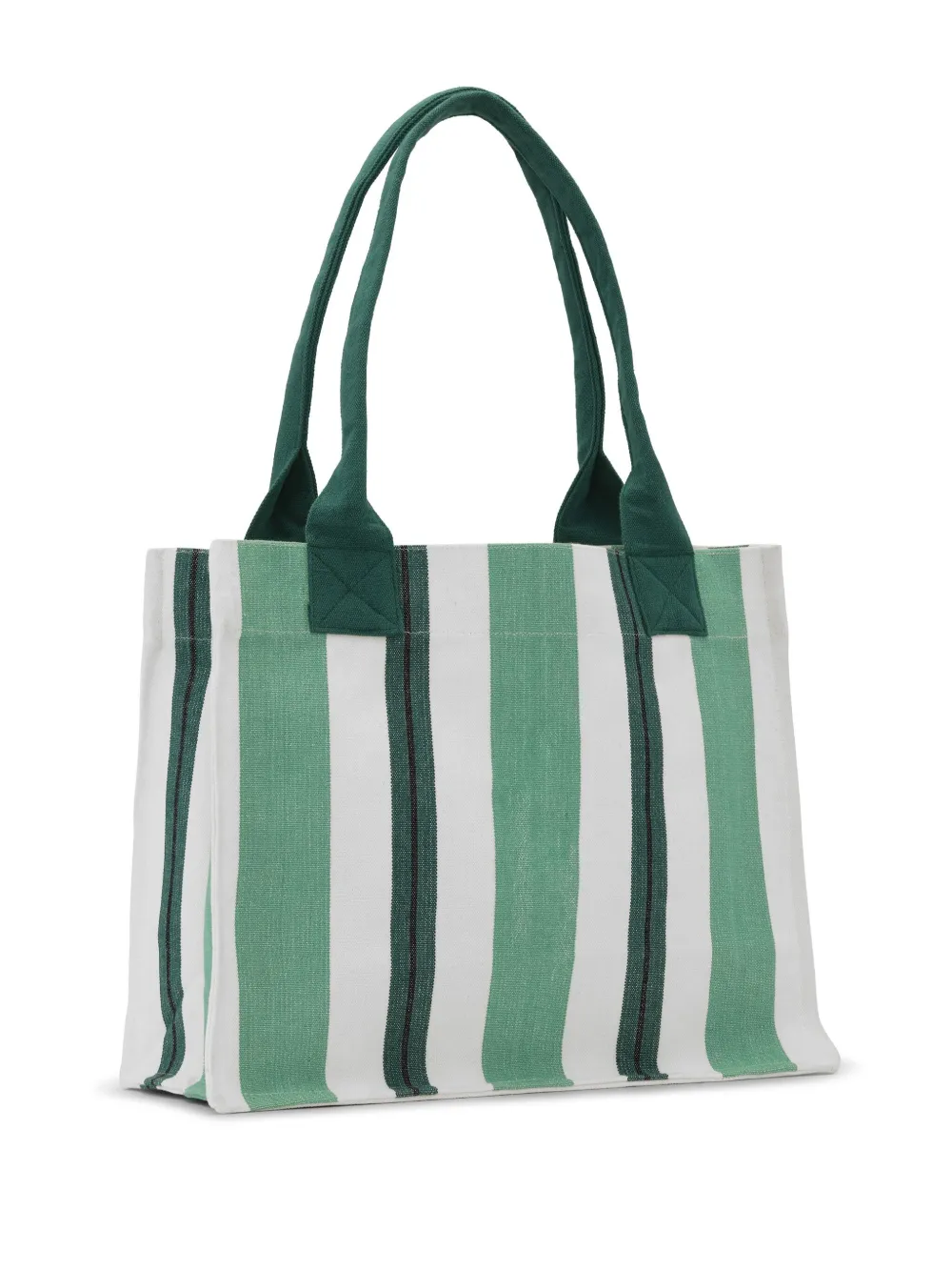 Shop Ganni Large Striped Canvas Tote Bag In Green