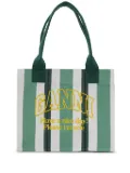 GANNI large striped canvas tote bag - Green