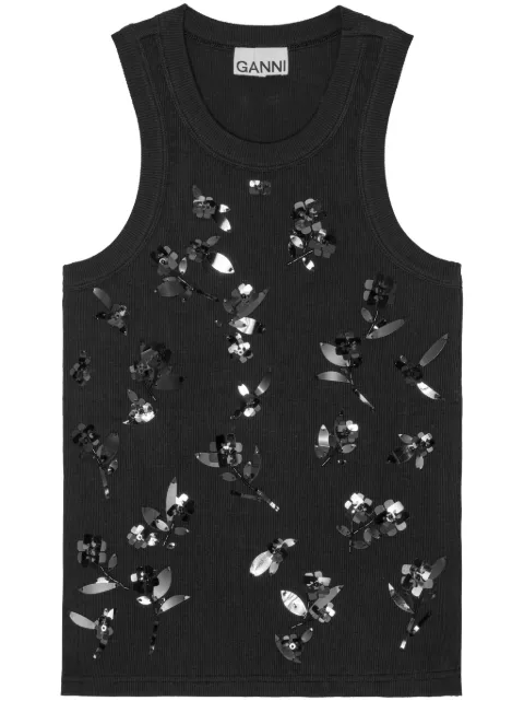 GANNI Rib Jersey Embellish Tank Top