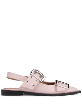【GANNI】グロメット バックルストラップ フラットシューズ GANNI バックルストラップ フラットシューズ | ピンク | FARFETCH JP