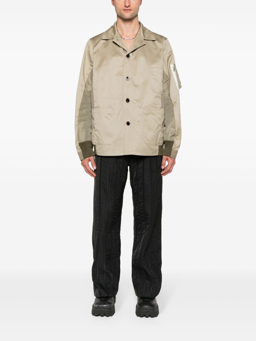 sacai panelled twill shirt jacket - Beige