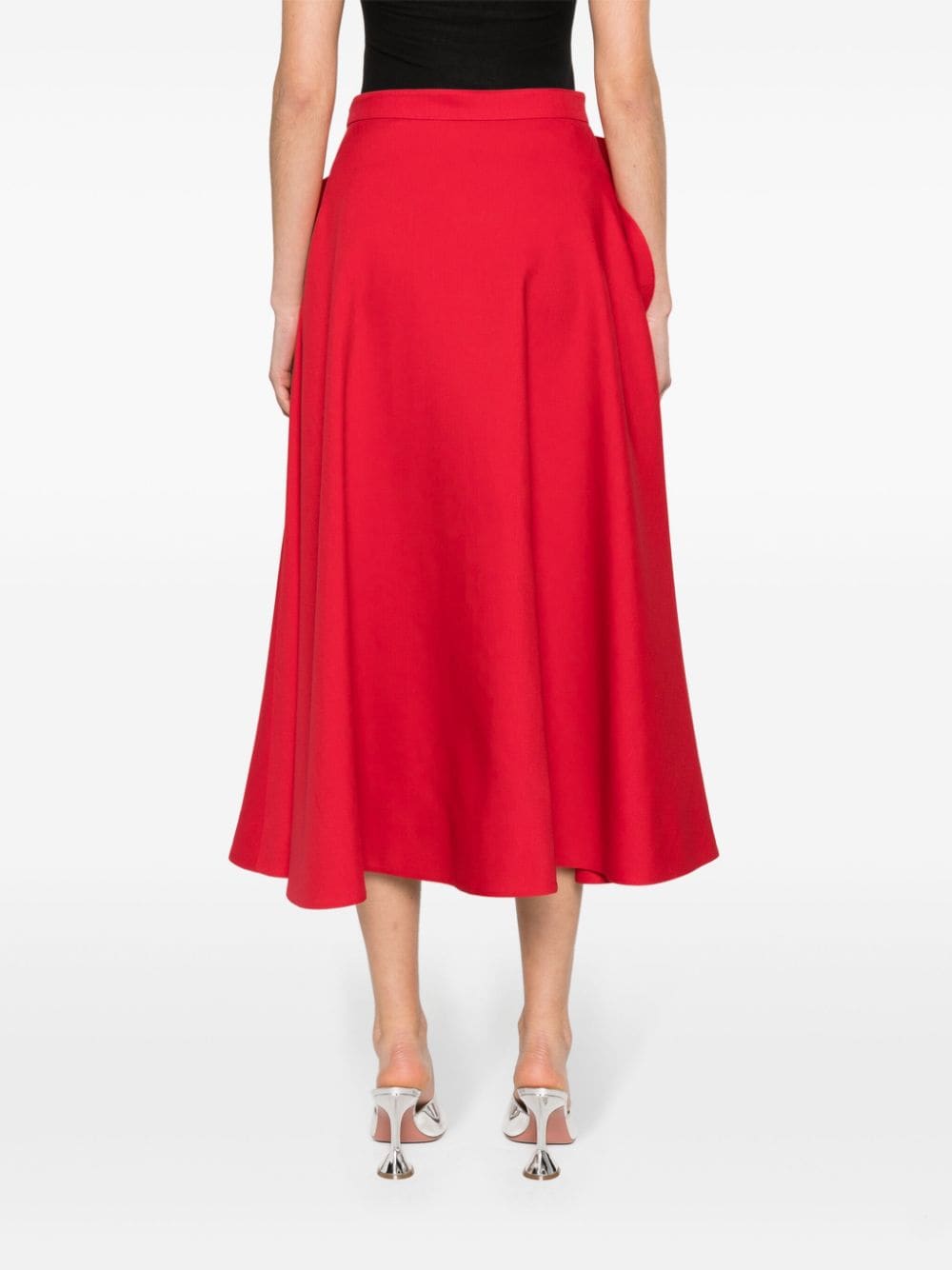 Shop Valentino Floral-appliqué Flared Midi Skirt In Red