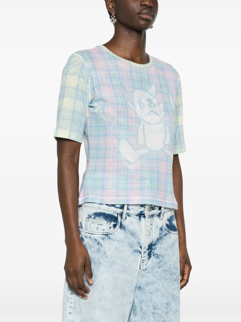 Shop Chopova Lowena Check-print Mesh T-shirt In Blau